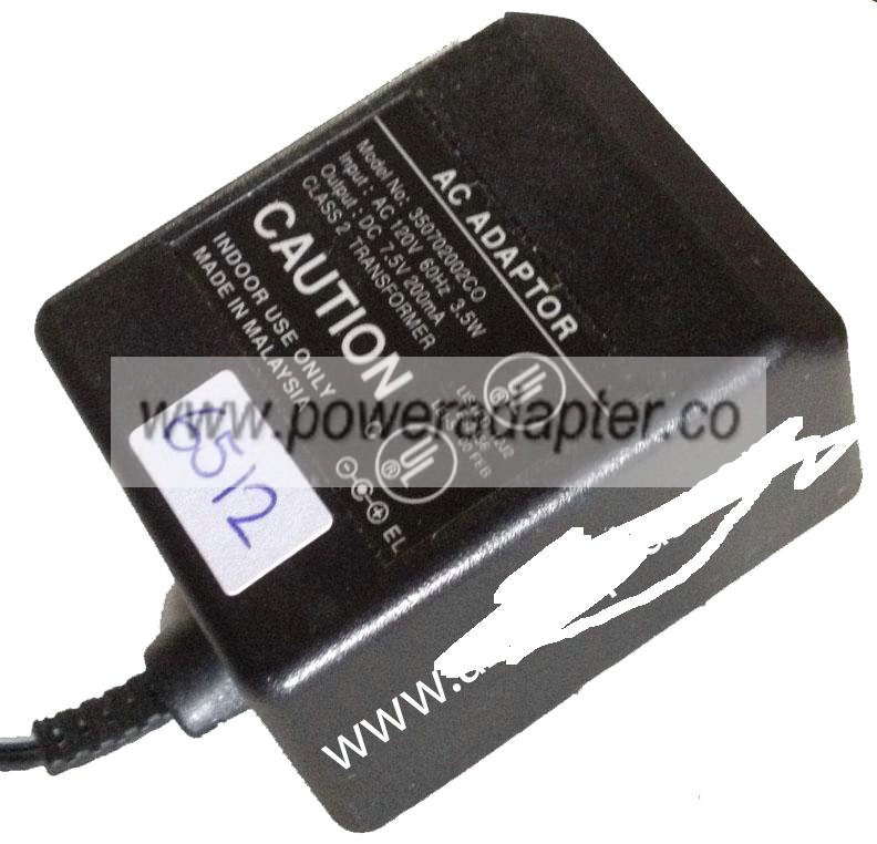 350702002CO AC ADAPTER 7.5V DC 200mA NEW 2.5x5.5x11mm STRAIGHT