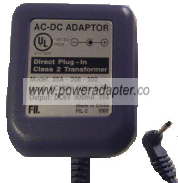 35A-D06-500 AC ADAPTER 6VDC 500mA 3VA NEW 1 x 2.4 x 9.4mm