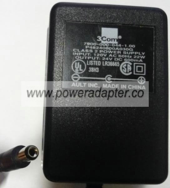3COM P48240600A030G AC ADAPTER 24VDC 600mA Used -( )- 2x5.5mm Cl
