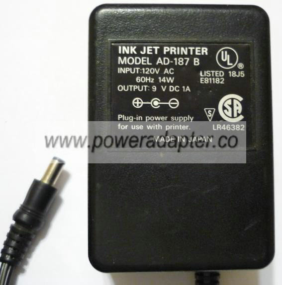 AD-187 B AC ADAPTER 9VDC 1A 14W for INK JET PRINTER