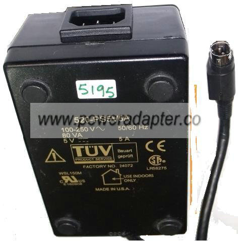 520-PS5V5A AC ADAPTER 5VDC 5A 3Pin 100V-250VAC 10mm mini din MED