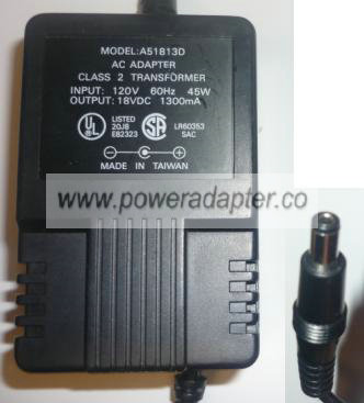 A51813D AC ADAPTER 18VDC 1300mA -( )- 2.5x5.5mm 45W POWER SUPPLY
