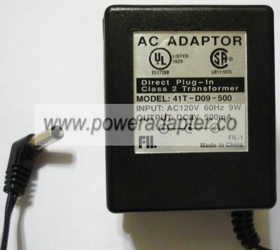 41T-D09-500 AC ADAPTER 9VDC 500mA 9W POWER SUPPLY