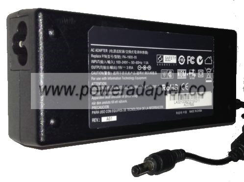 AGPTEK PA-1900-05 AC ADAPTER 19VDC 3.95A Used 2.5x5.5mm -( )- 10