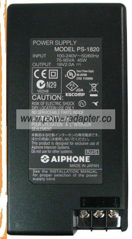 AIPHONE PS-1820 AC ADAPTER 18V 2.0A Video Intercom POWER SUPPLY