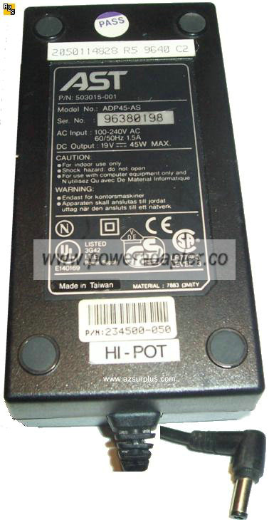 AST ADP45-AS AC ADAPTER 19VDC 45W POWER SUPPLY