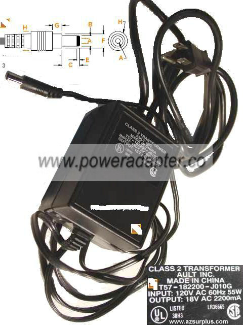 AULT T57-182200-J010G AC ADAPTER 18V AC 2200mA NEW