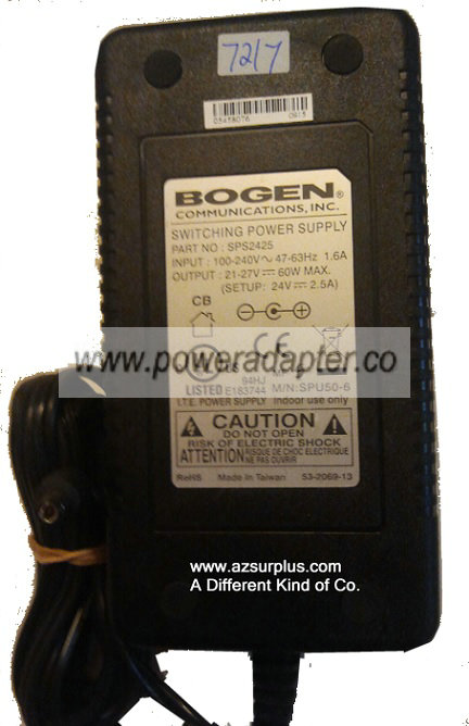 BOGEN SPS2425 AC ADAPTER 21-27VDC 60W Used Straight Round Barrel - Click Image to Close
