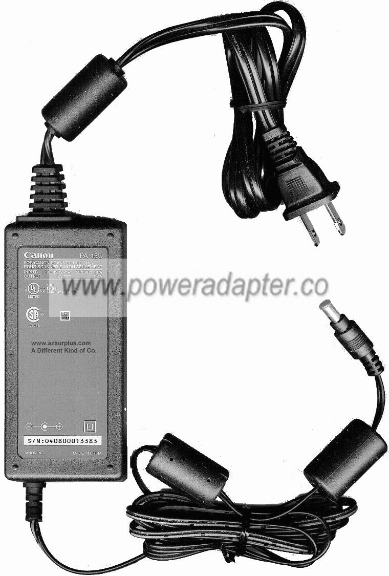 CANON PA-15U AC ADAPTER 12VDC 1.8A Used -( )- 1x3.4 x 5 x 9.2 mm