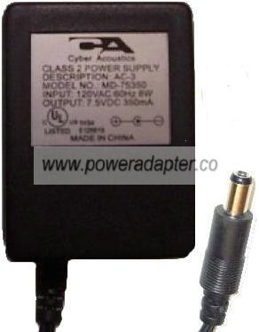 CYBER ACOUSTICS MD-75350 AC ADAPTER 7.5VDC 350mA POWER SUPPLY