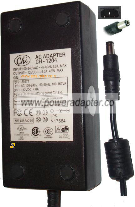 CHI CH-1204 AC DC Adapter 12V 4A Power Supply APEX VIEWSONIC LCD