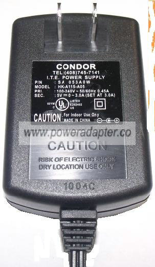 CONDOR HK-A115-A05 AC ADAPTER 5VDC 3A I.T.E POWER SUPPLY