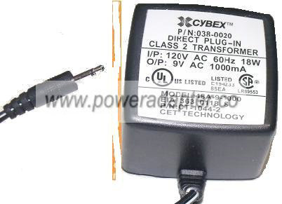 CYBEX CET 48A-9-1000 AC ADAPTER 9VAC 1000mA Used ~(~)~ 2.5mm aud