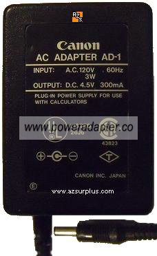 CANON AD-1 AC ADAPTER 4.5V 300mA PLUG IN POWER SUPPLY