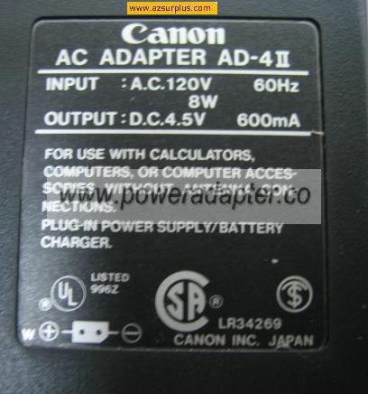 Canon AD-4II AC ADAPTER 4.5V 600mA POWER SUPPLY BATTERY Charger