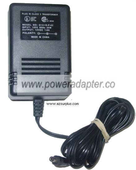 D12-16-P-02 AC DC Adapter 12VDC 1.6A Printer Plug In Class 2