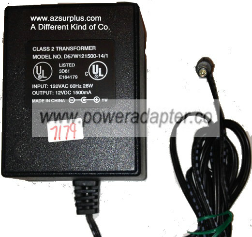 D57W121500-14/1 AC ADAPTER 12VDC 1500mA Used 2.4 x 5.4 x 12 mm S