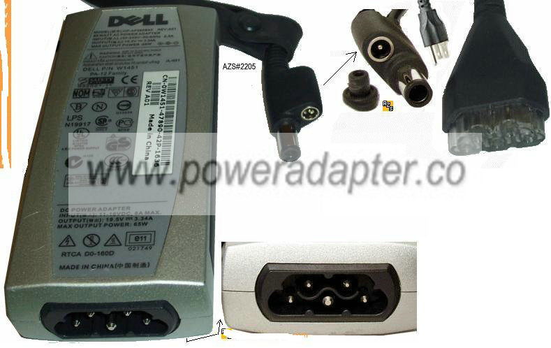 DELL HP-AF065B83 OW5420 AC ADAPTER 19.5VDC 3.34A 65W LAPTOP POWE