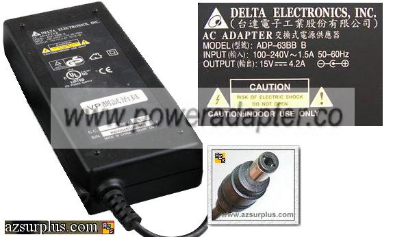 DELTA ADP-63BB B AC ADAPTER 15V 4.2A LAPTOP POWER SUPPLY