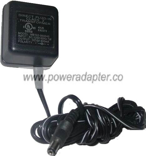 MB102-060040 AC ADAPTER 6VDC 400mA POWER SUPPLY DIRECT PLUG IN C