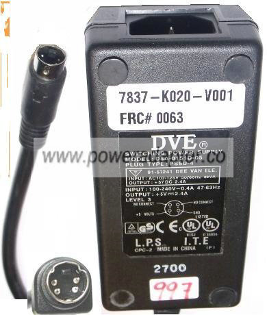 DVE DSA-0151D-05 AC ADAPTER 5VDC 2.4A POWER SUPPLY 4Pins