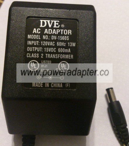 DVE DV-1560S AC ADAPTER 15VDC 600mA 2 x 5.5 x 9.6mm Round Barrel