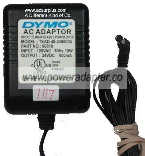 DYMO TEAD-48-2460600U AC ADAPTER 24VDC 600mA Used -( )- 90 Degre