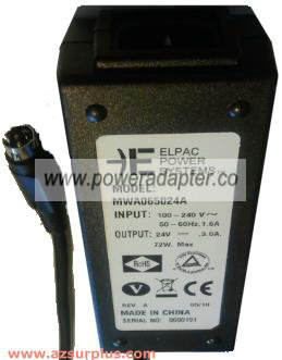 ELPAC MWA065024A AC ADAPTER 24VDC 3A 72W Protektor 32 System Pow