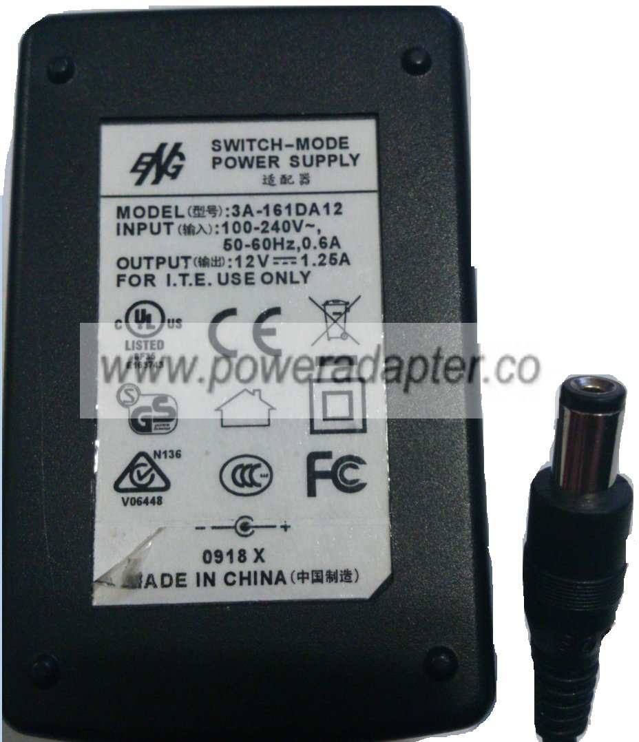 ENG 3A-161DA12 AC ADAPTER 12VDC 1.26A NEW 2x5.5mm -( )- 100-240