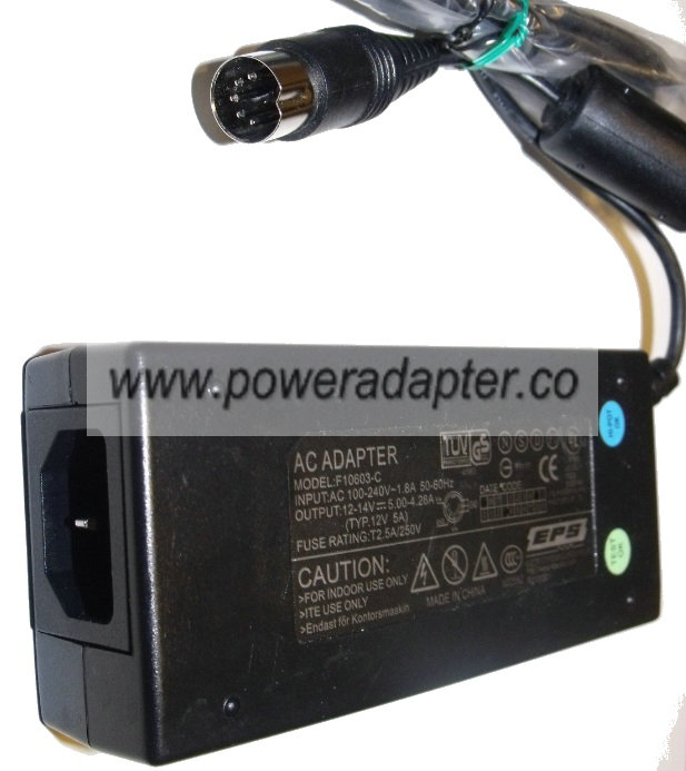 EPS F10603-C AC ADAPTER 12-14V DC 5-4.82A NEW 5-PIN DIN CONNECT