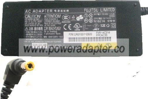FUJITSU SEB100P2-19.0 AC ADAPTER 19Vdc 4.22A -( ) Used 2.5x5.5mm