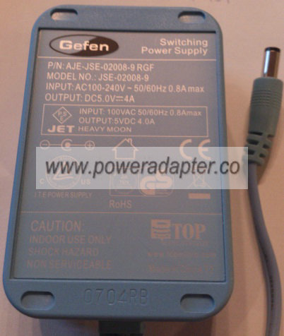 GEFEN JSE-02008-9 AC ADAPTER 5VDC 4A NEW -( )- 2 x 5.5 Power Sup