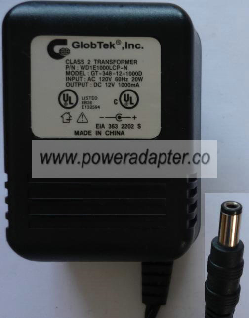 GLOBETEK GT-348-12-1000D AC ADAPTER 12V 1000mA POWER SUPPLY CLAS