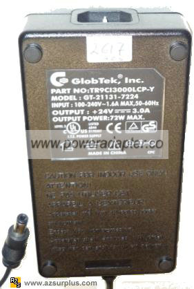 GLOBTEK GT-21131-7224 AC ADAPTER 24VDC 3A 72W TR9CI3000LCP-Y ITE