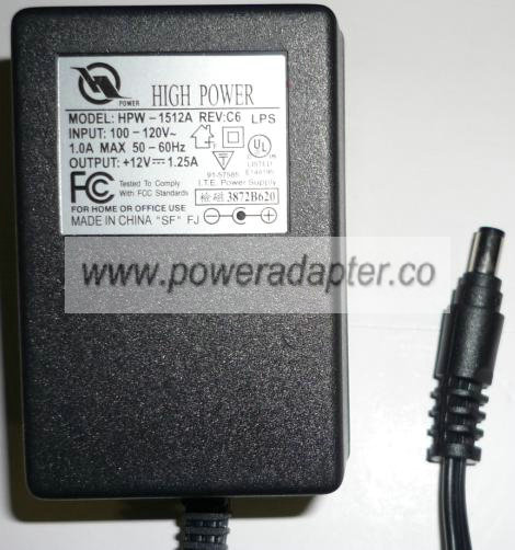HIGH POWER HPW-1512A AC ADAPTER 12V 1.25A POWER SUPPLY BLACK