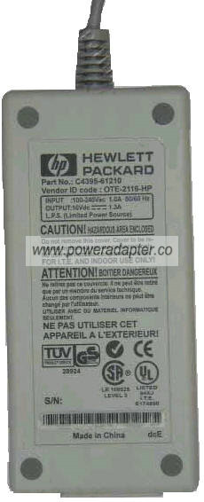 HP C4395-61210 AC ADAPTER 16VDC 1.3A OTE-2116-HP POWER SUPPLY