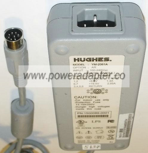 HUGHES YM-2061A AC Adapter 6.5V 1.3A 19.5VDC 8Pin 64W Dual outpu