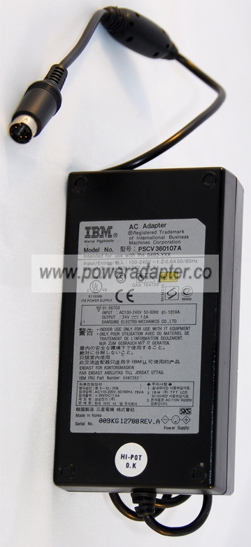 IBM PSCV360107A AC ADAPTER 24VDC 1.5A Used 4 Pin Mini Din ITE Po