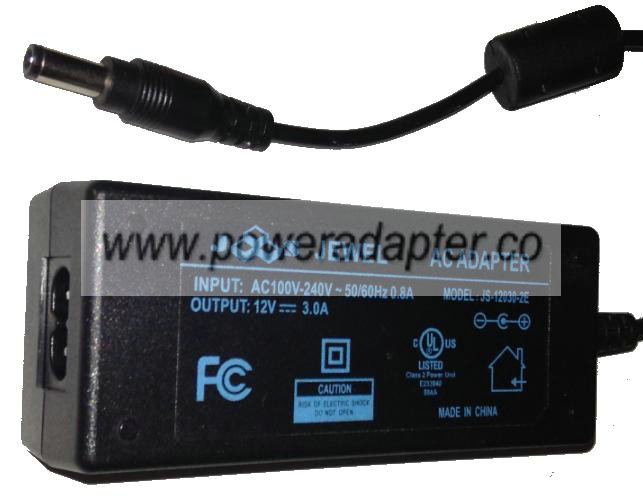 JEWEL JS-12030-2E AC ADAPTER 12V DC 3A Used 2.6x5.4mm -( )- 100- - Click Image to Close