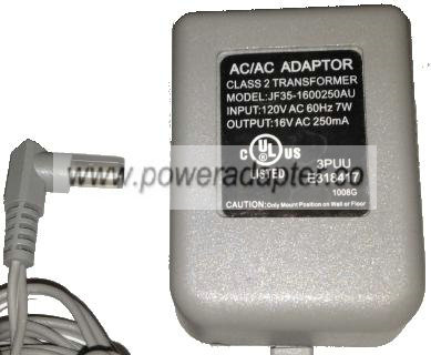 JF35-1600250AU AC ADAPTER 16V AC 250mA Used 2.5 x 5.4 x 11.2mm 9
