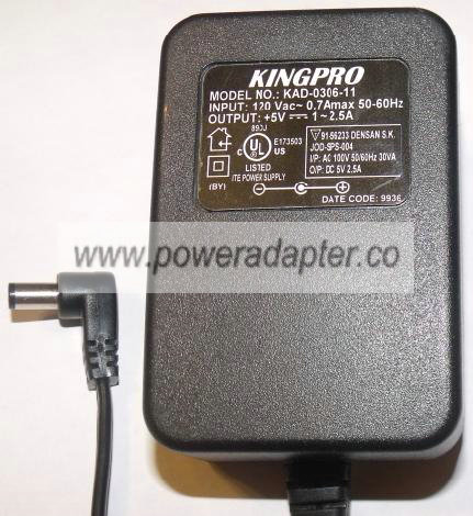 KINGPRO KAD-0306-11 AC ADAPTER 5VDC 2.5A WALLMOUNT DIRECT PLUG