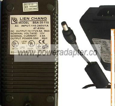 LIEN CHANG BSA-35-115 AC ADAPTER 12V 2.9 LCD MONITOR POWER SUPPL