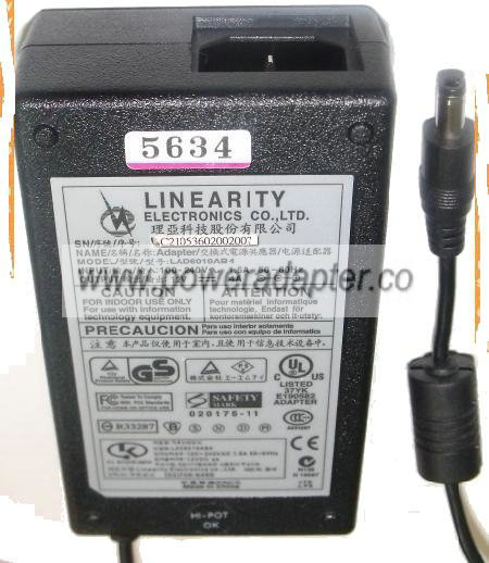 LINEARITY LAD6019AB4 AC ADAPTER 12Vdc 4A -( )- 2.5x5.5mm 100-24