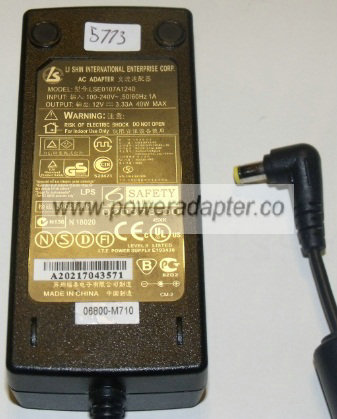 LI SHIN LSE0107A1240 AC ADAPTER 12VDC 3.33A NEW 2 x 5.5 x 10mm