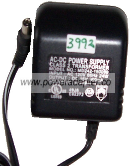 AC-DC Power Supply MD242-150080 15VDC 800mA Used (-) 2.1x5.5mm