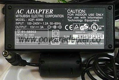 MITSUBISHI ADP-45WB AC ADAPTER 15VDC 3A NEW 2.8 x 6.5 x 10mm