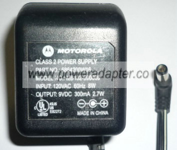MOTOROLA 5864200W16 AC ADAPTER 9VDC 300mA 2.7W 8W POWER SUPPLY