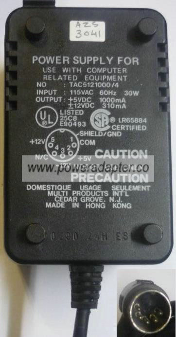MP TAC5121000/4 AC Adapter DC 5V 12V 5 pins DIN Adaptor POWER