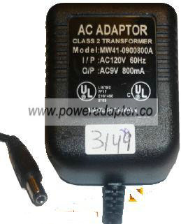 MW41-0900800A AC ADAPTER 9V 800MA CLASS 2 TRANSFORMER POWER SU