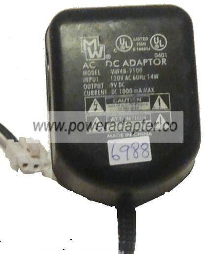 MW MW48-9100 AC DC ADAPTER 9VDC 1000mA Used 3 Pin Molex Power Su